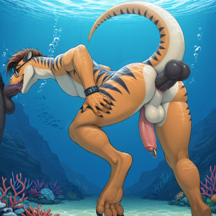Underwater Dinosaur Raptor Trio