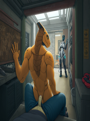 Cyberpunk Couple in Garage Embrace