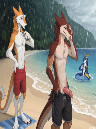 Male Dragon on Rainy Beach