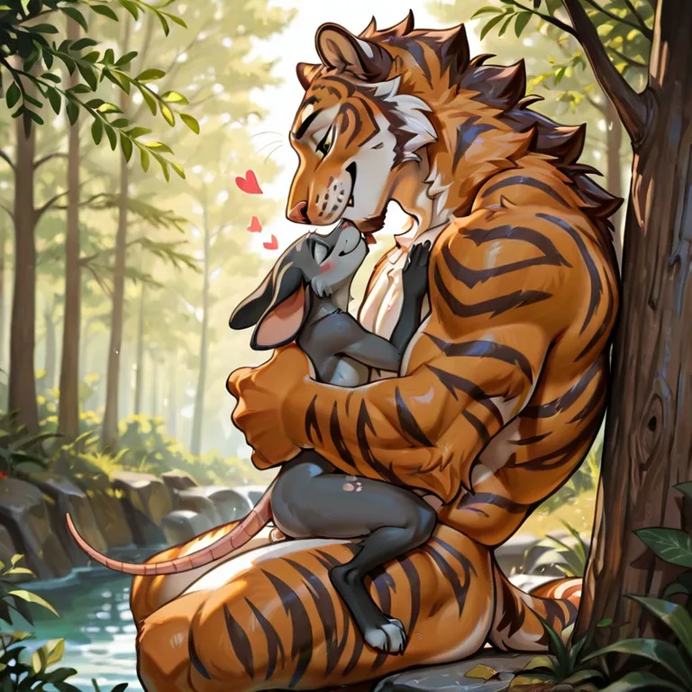 Two Tigers Embracing in a Sunny Meadow
