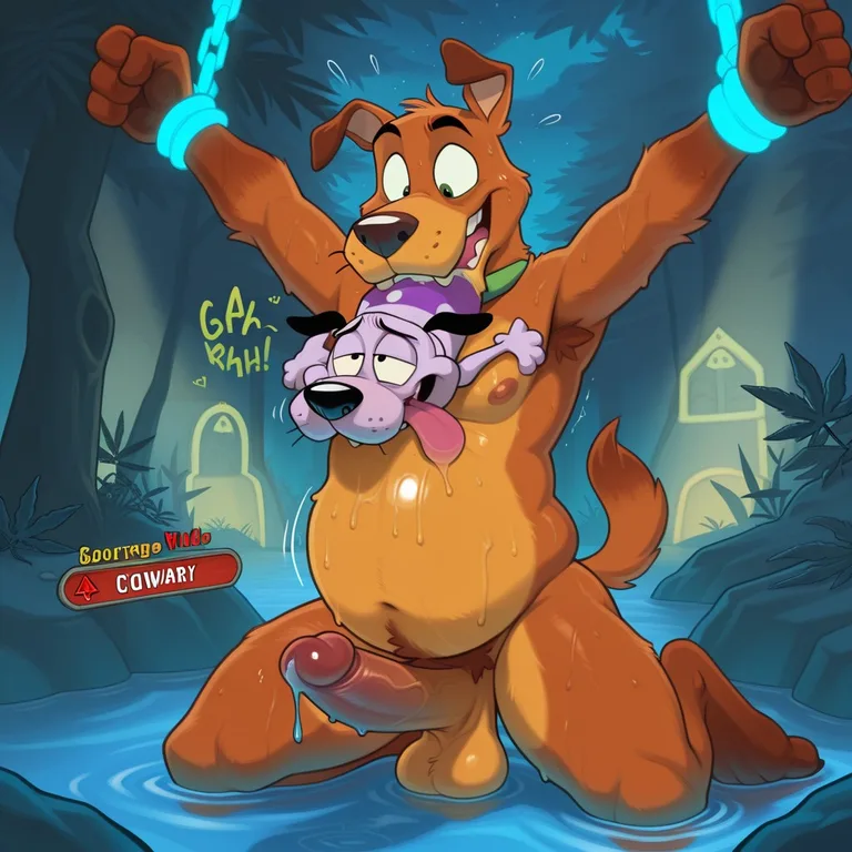 Courage The Cowardly Dog And Scooby Doo In A Neon Forest