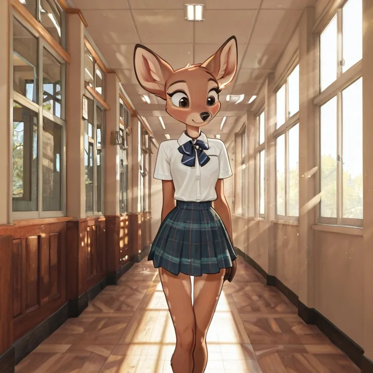 Schoolgirl Deer in Hallway