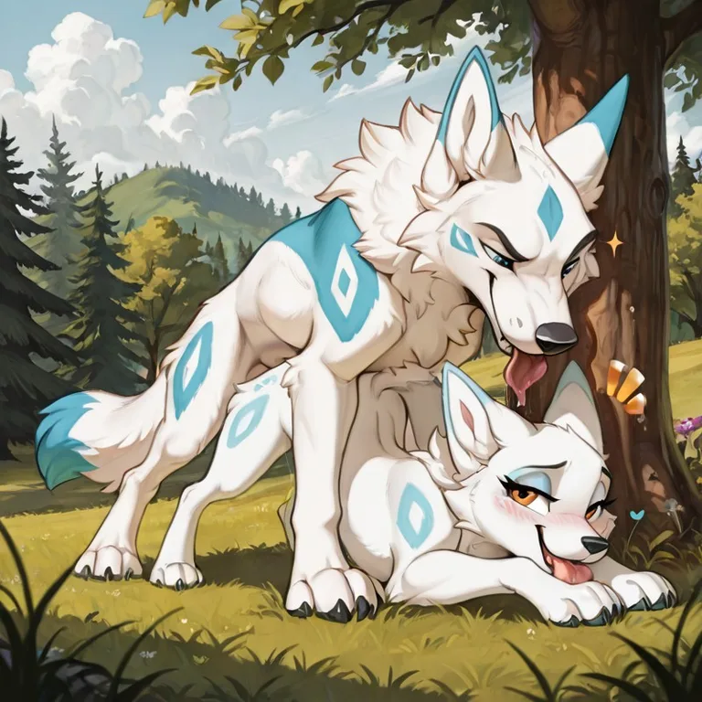 Two Canines in a Park Meadow