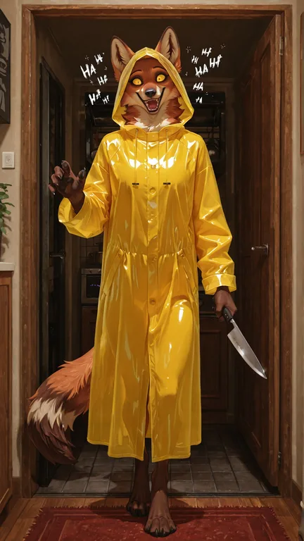 Maned Wolf in Yellow Raincoat, Knife in Hand