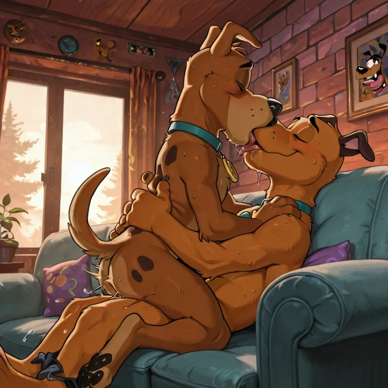 Scooby-Doo and Courage Sharing a Kiss