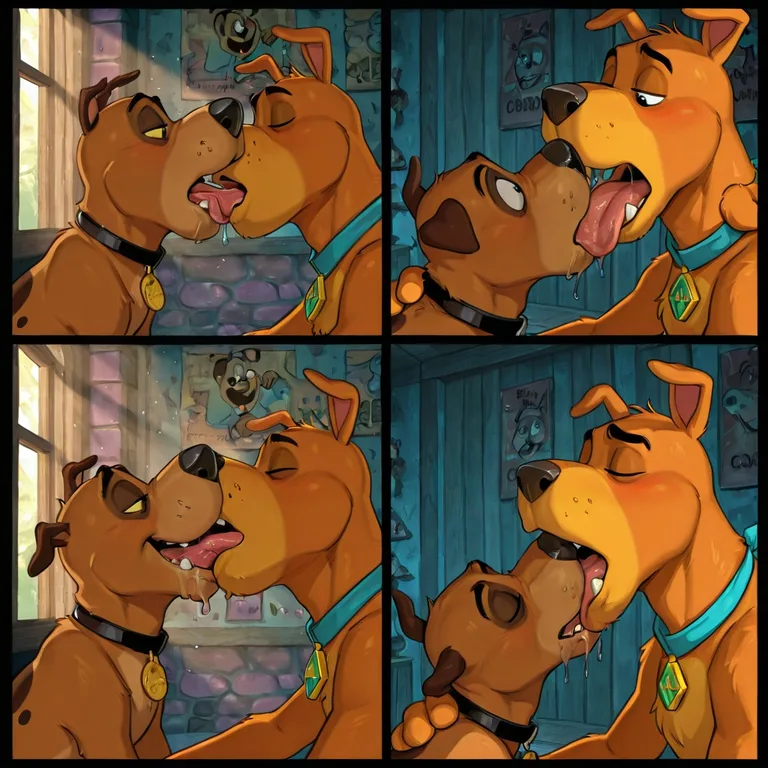 Cartoon Dogs in Passionate Embrace