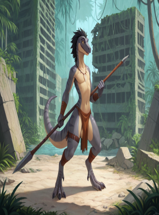 Primitive Warrior in Rainy Jungle Ruins