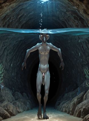 Crow Swimming in Underwater Cave