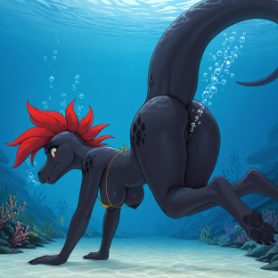 Dragon Woman Swimming Underwater
