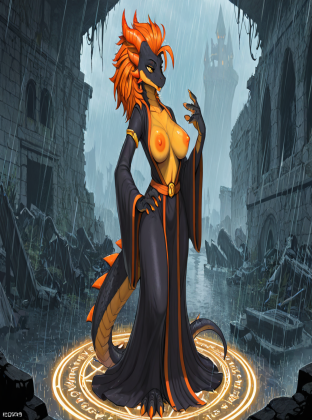 Mystical Dragon in Rainy Castle Ruins