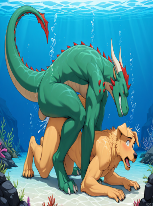 Majestic Dragon and Golden Retriever Underwater