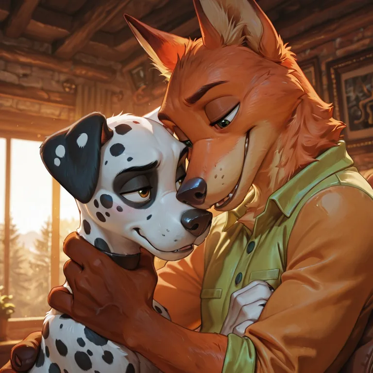 Playful Dalmatian and Nick Wilde