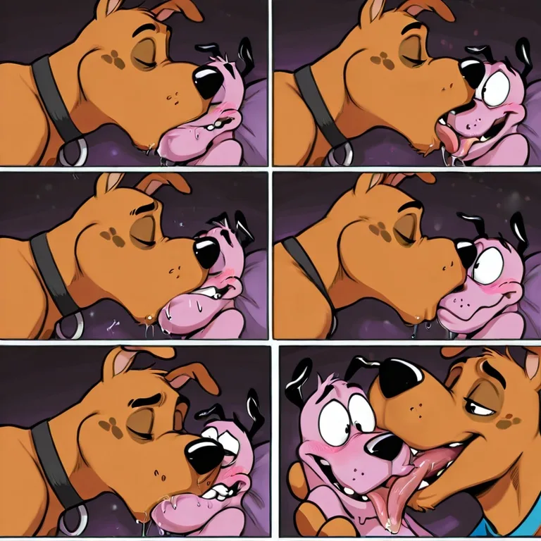 Cartoon Dogs in Passionate Embrace