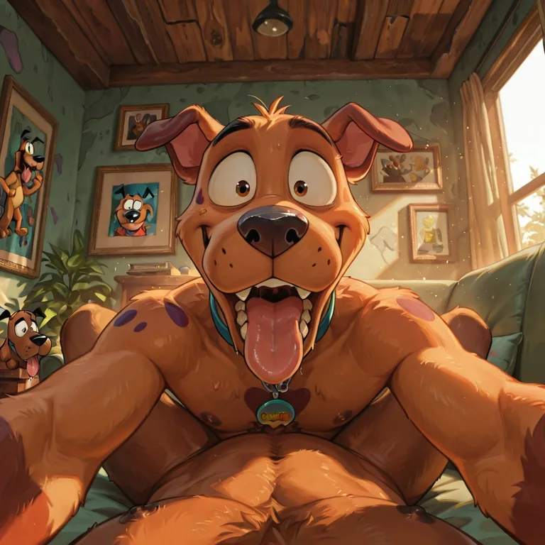 Animated Canines Engaging in Sofa Intimacy