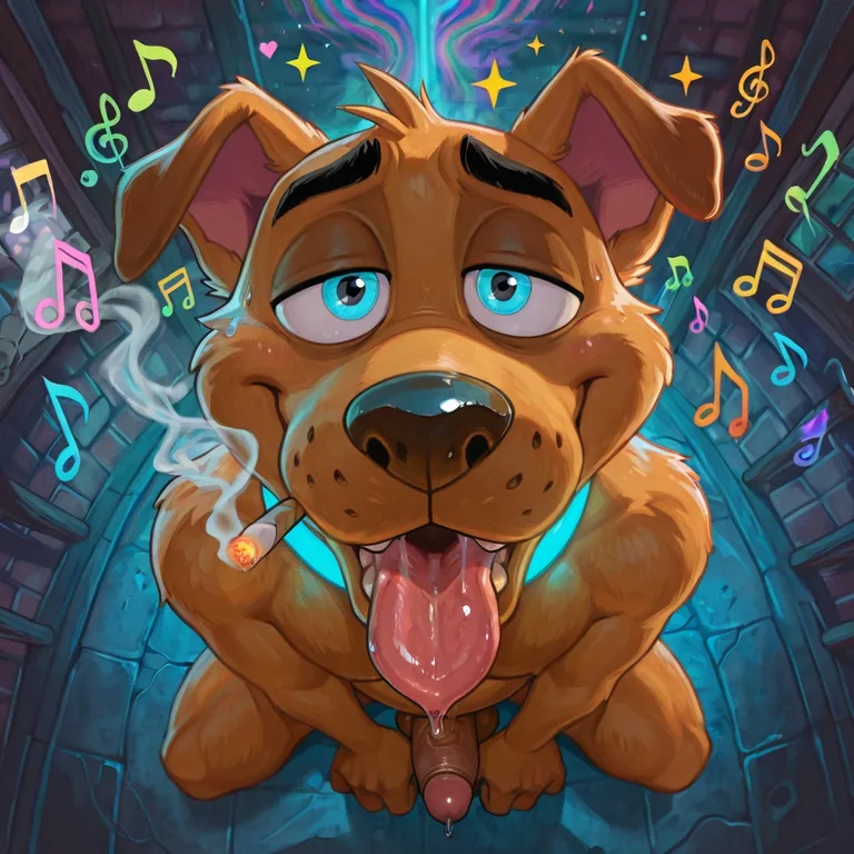 Scooby-Doo and Courage in Neon Night Scene