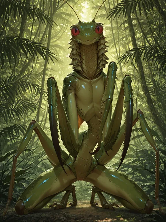 Feral Mantis Kneeling in Jungle