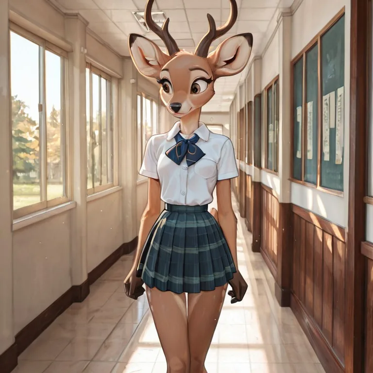 Anthro Deer Doe in School Uniform