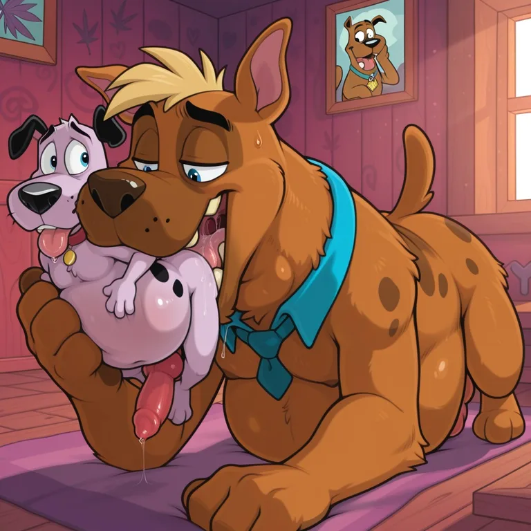 Blonde Anthro Dog in Rainbow Collar Solo
