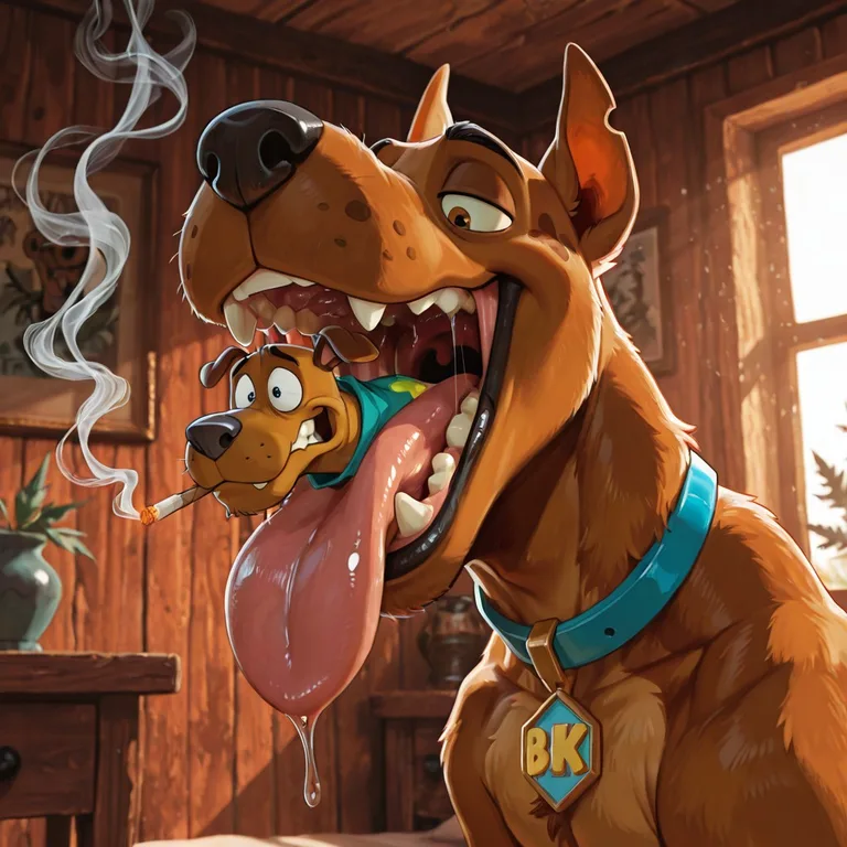 Scooby Doo Swallowing Courage Whole in a Hazy Scene