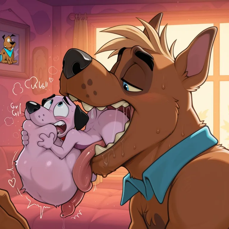 Two Anthro Dogs Embrace in a Romantic Field