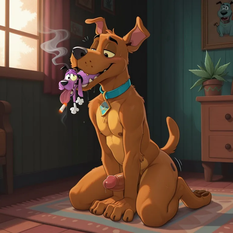 Scooby and Courage Sharing a Quiet Smoke in the Woods