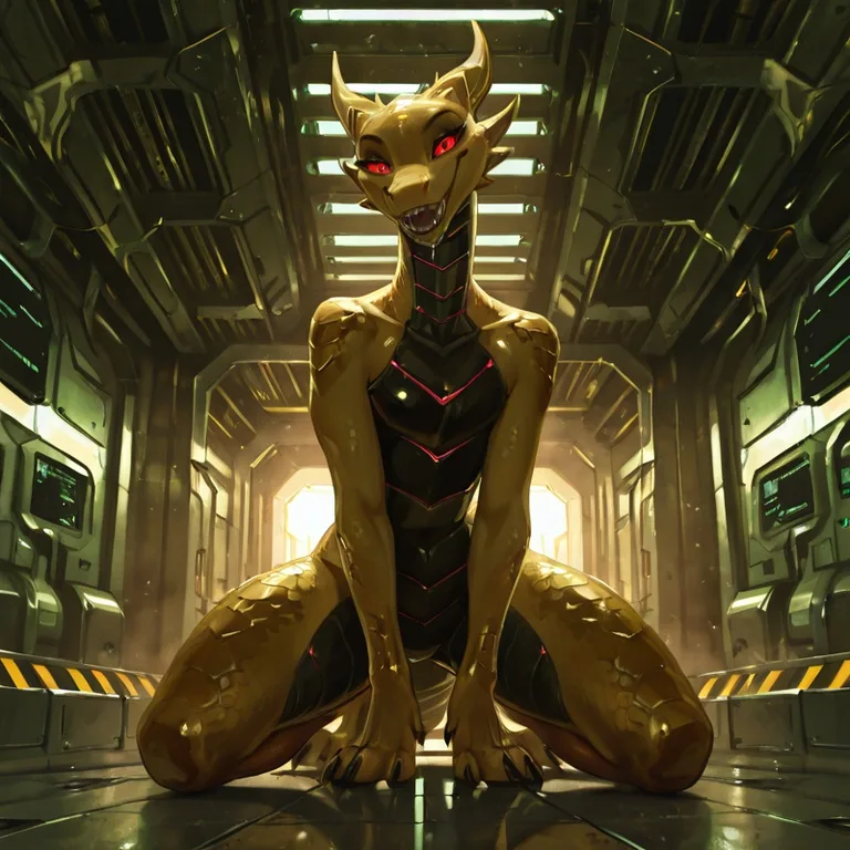 Space Pirate Dragon Kneeling on Ruined Bridge