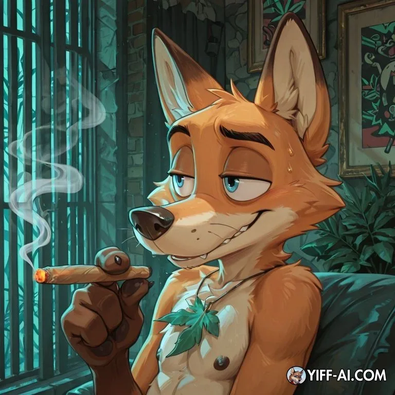 Stoned Fox Smoking Marijuana