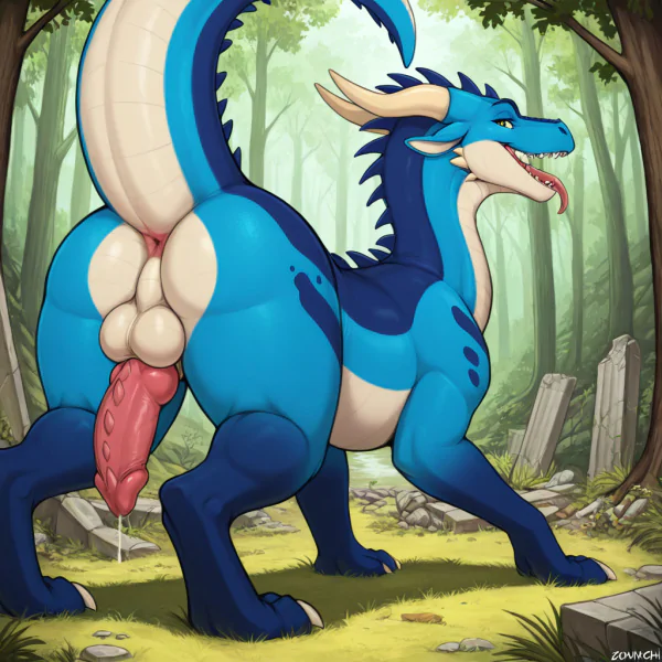 Playful Dragon Begging in Forest Ruins