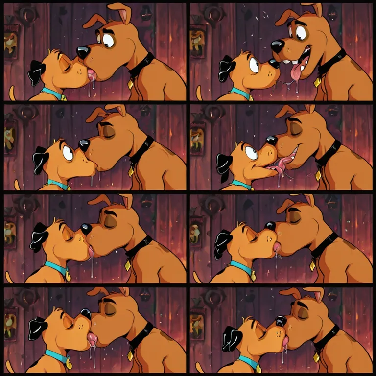 Cartoon Dogs in Passionate Embrace