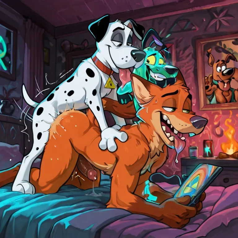 Courage the Cowardly Dog in Neon Rainbow Fur