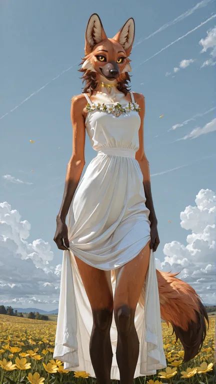 Maned Wolf Woman in Flowery Field