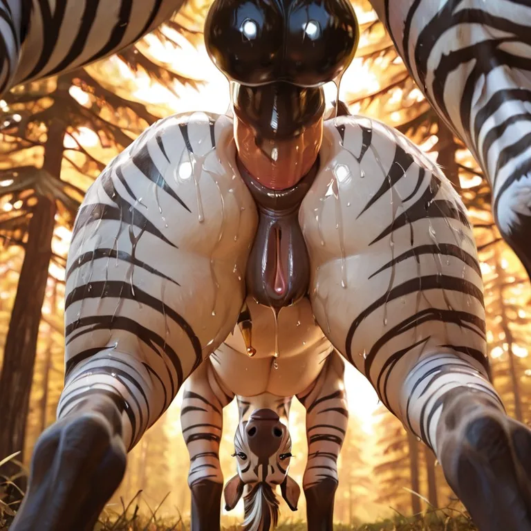 Zebra Mare in Forest with Raised Tail