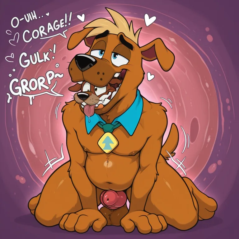 Two Cartoon Dogs Cuddle in Soft Rainbow Light