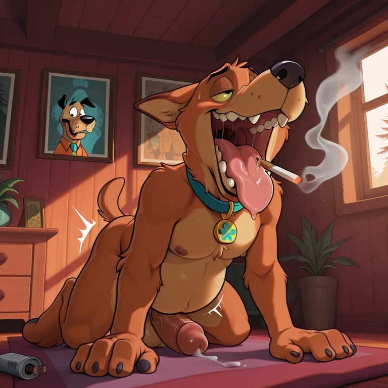 Two Canines Sharing a Smoke in a Hazy Room