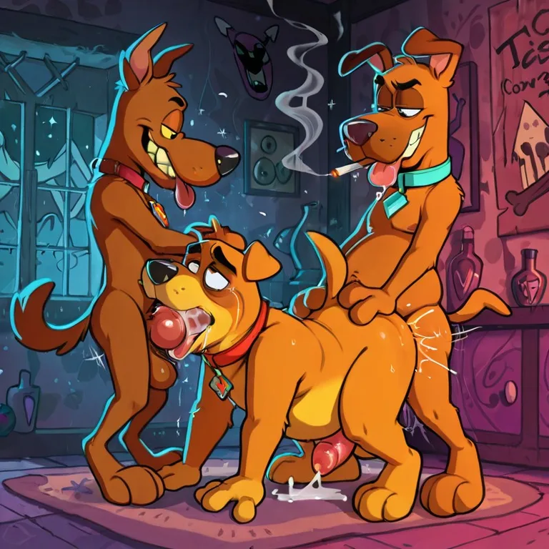 Anthro Canine Couple Intimate Embrace