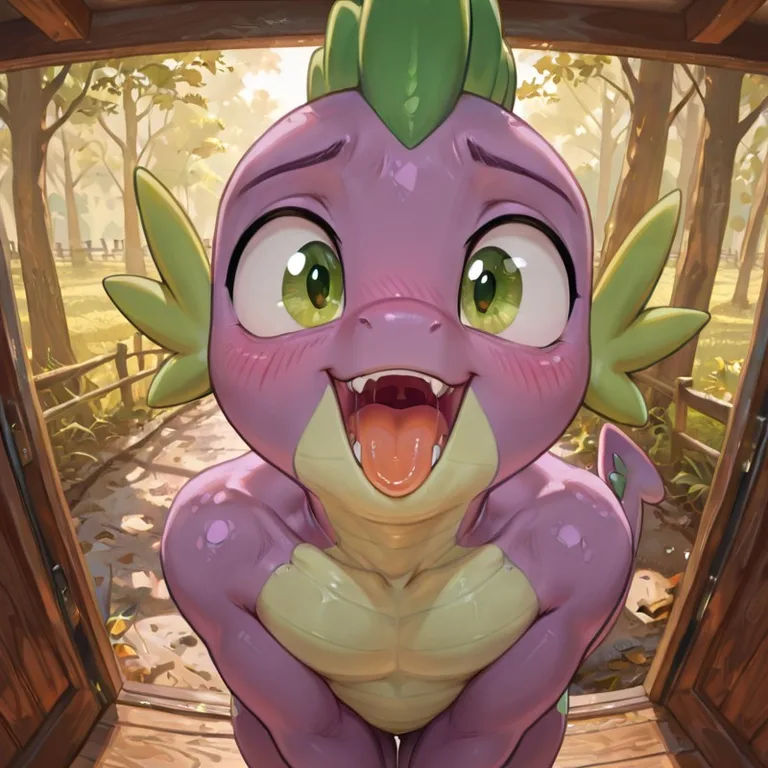 Spike the Dragon and Male Anthro Pony Standing Together