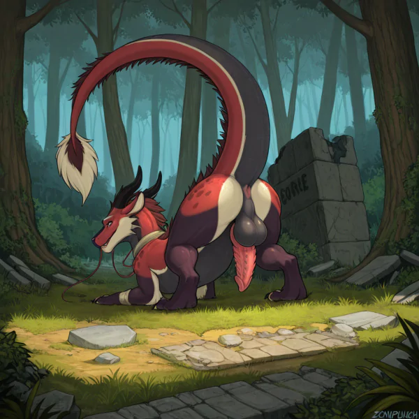Mystical Eastern Dragon in Forest Ruins
