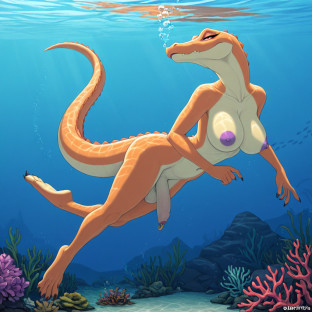 Alligator Woman Swimming Underwater