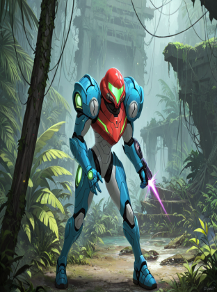 Metroid Chozo Warrior in Rainy Jungle Ruins
