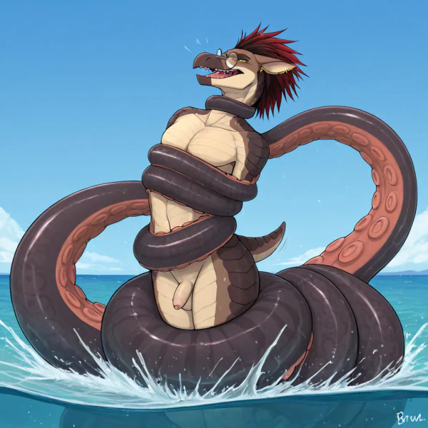 Male Kig-yar Struggling in Ocean Tentacles