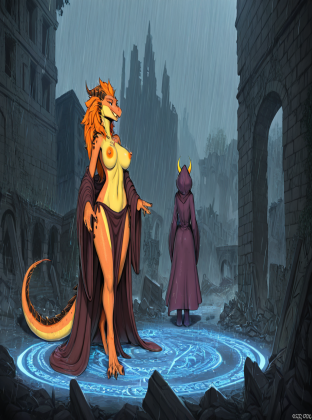 Mysterious Dragon Sorceress in Ruined Castle