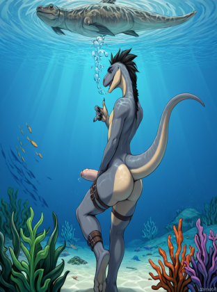 Prehistoric Raptor Swimming Underwater
