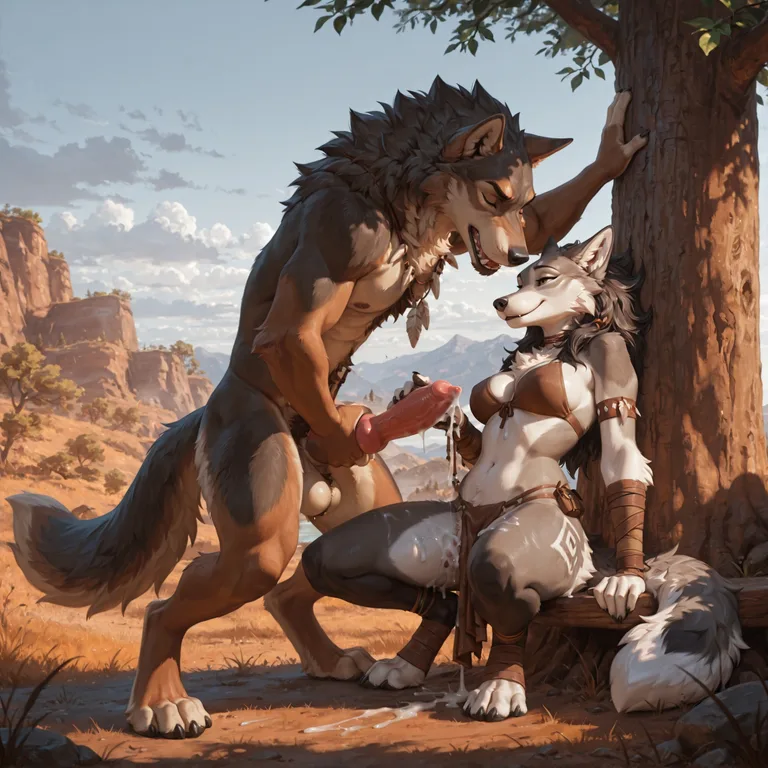 realistic, wolf, male/female, 2 character, hi_res, straight,