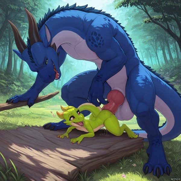 Powerful Blue Dragon Dominates Green Kobold