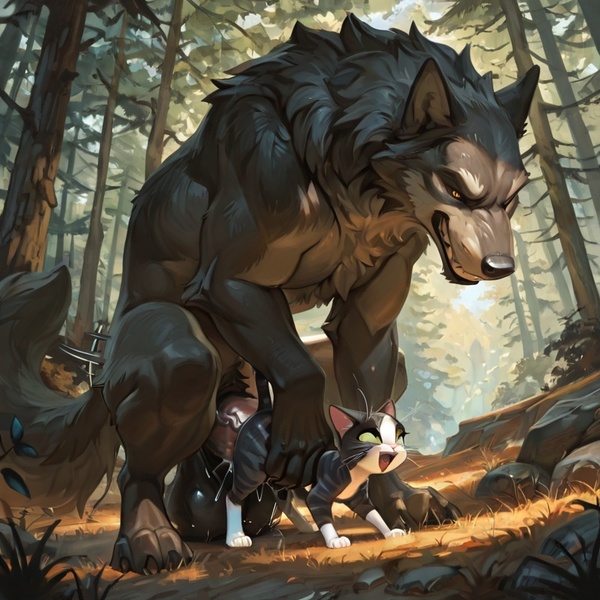 Wild Wolf and Cat Mating
