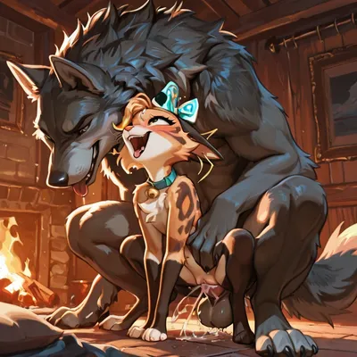 Wolf and Cat Mating Passionately