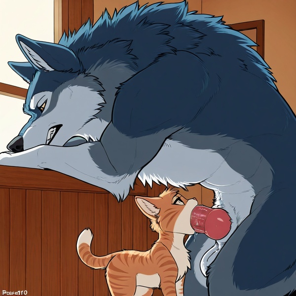 Feral Wolf Dominates House Cat