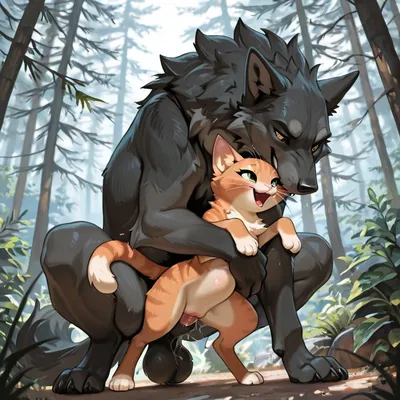 Intimate Wolf and Cat Mating