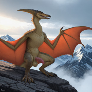Pteranodon Dinosaur Soaring Over Foggy Mountains