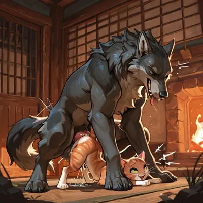 Wolf Dominates Playful Cat